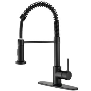 zsw kitchen faucets with pull down sprayer, commercial industrial spring single handle stainless steel & solid brass kitchen sink faucets for farmhouse camper kitchen rv (matte black)