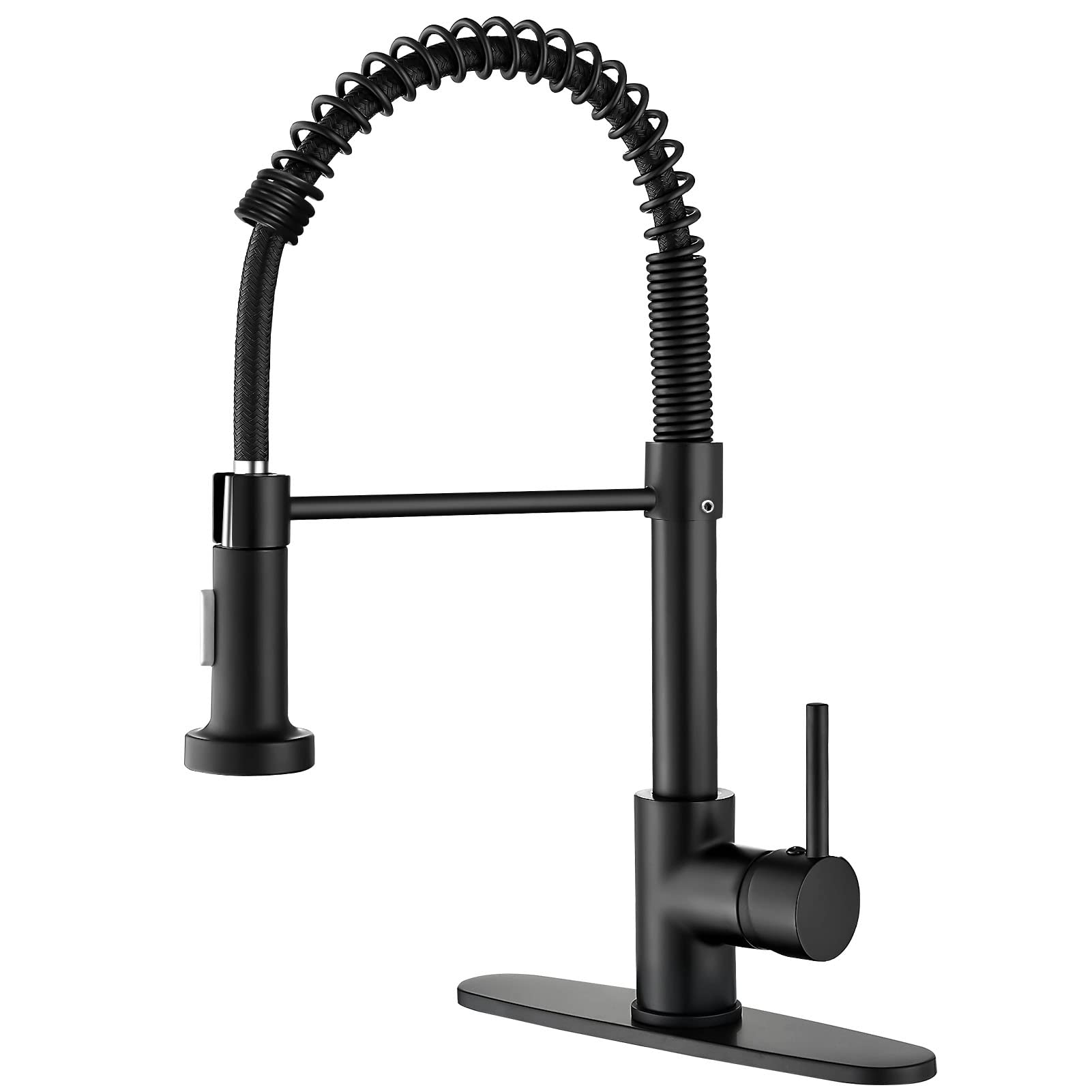 ZSW Kitchen Faucets with Pull Down Sprayer, Commercial Industrial Spring Single Handle Stainless Steel & Solid Brass Kitchen Sink Faucets for Farmhouse Camper Kitchen Rv (Matte Black)