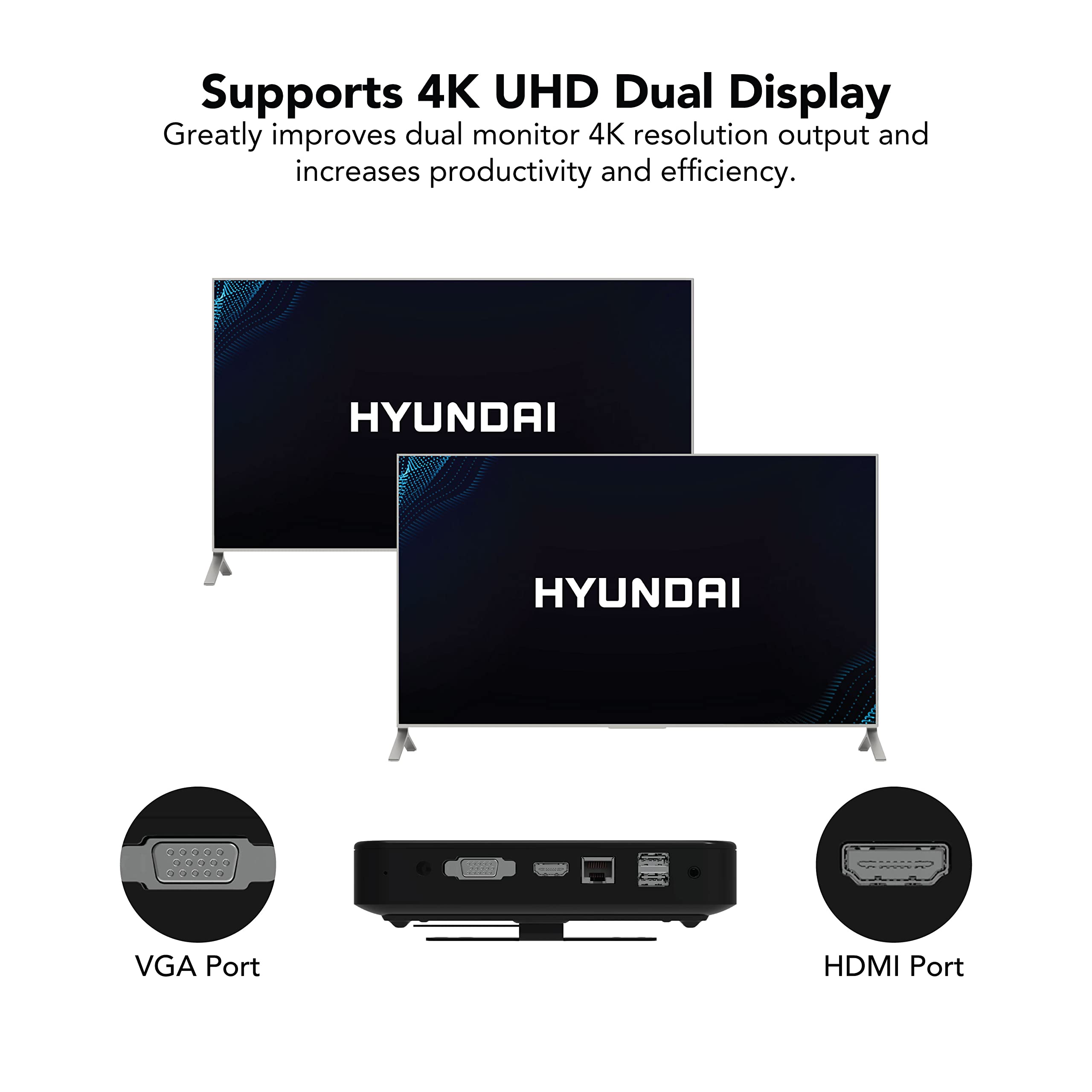 HYUNDAI Mini PC - Intel Celeron N4020 CPU Mini Desktop Computer 4GB RAM / 128GB M.2 SSD Windows 10 pro, 4K UHD Dual Monitor Support, Dual Wi-Fi, Bluetooth (Black)