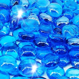kleuete 10 pound fire pit glass 3/4 inch reflective round fire glass drops beads rocks for natural or propane fire pit and landscaping pacific blue