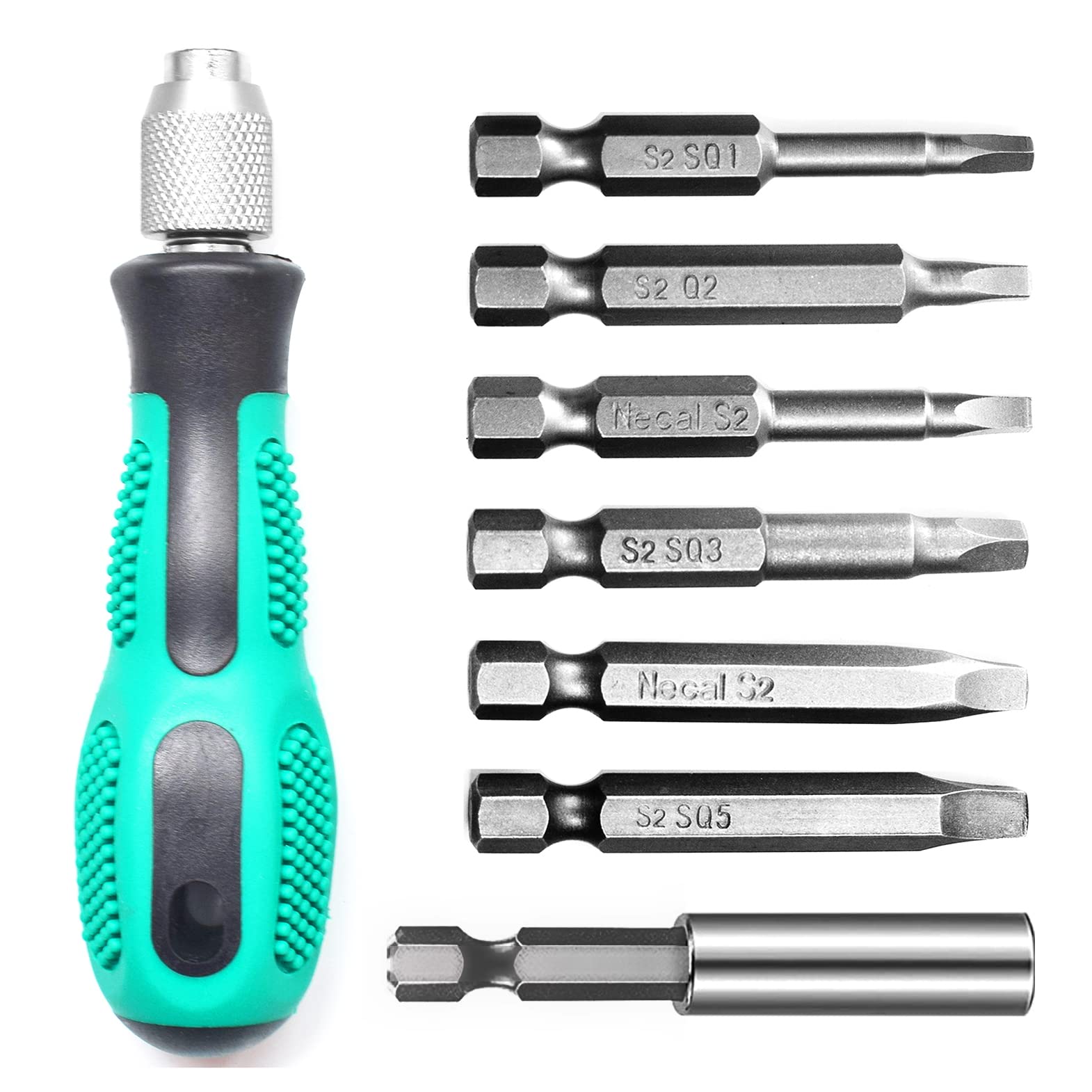 Square Screwdriver Bit Set With Bit Handle and Bit Extension 6 Sizes SQ1 SQ2 SQ2.74 SQ3 SQ4 SQ5, SKZIRI 8in1 Square Head Screwdriver Kit with Quick Release Bit Handle Holder and Magnetic Extension