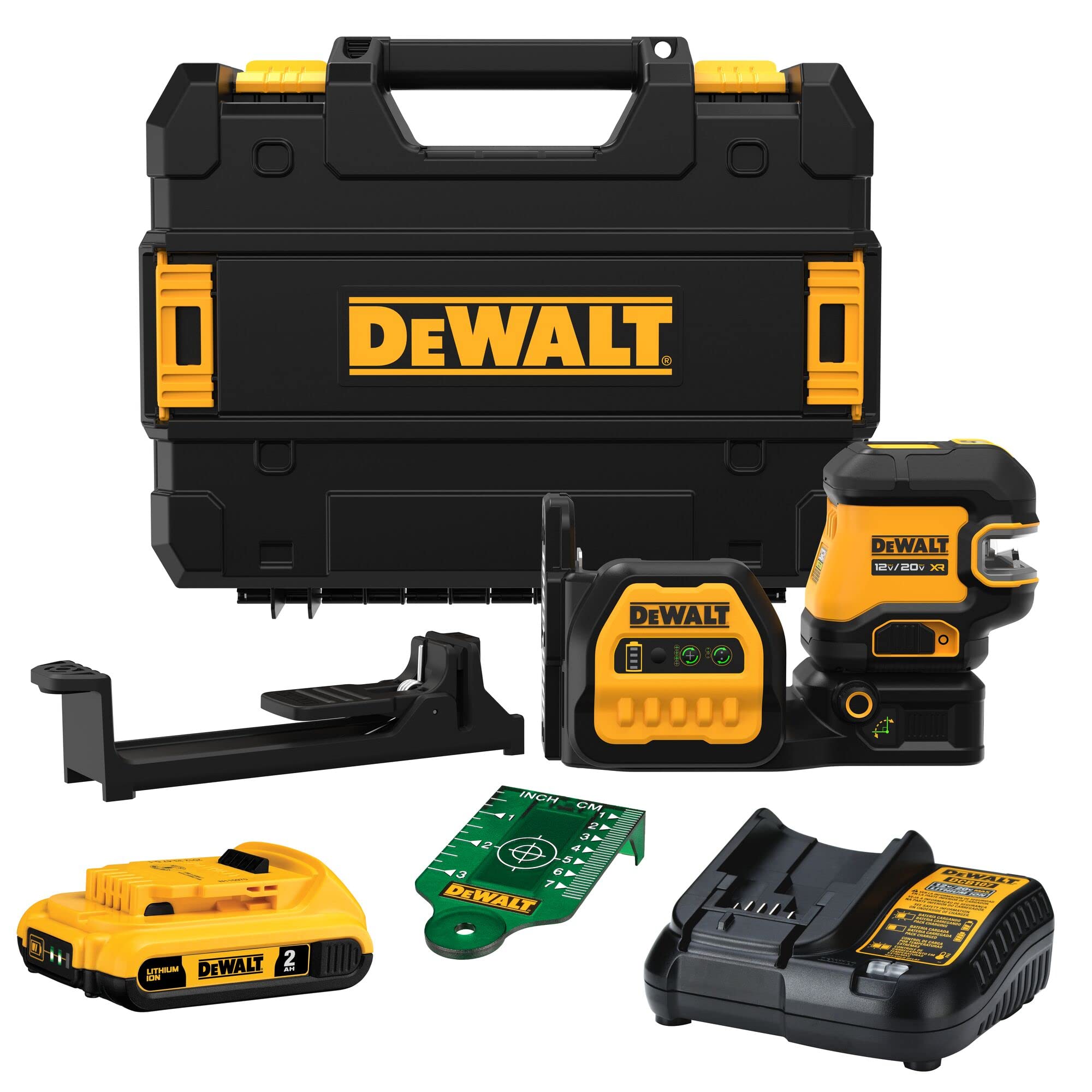 DEWALT 20V/12V MAX Laser Level Kit, Cross Line Laser and 2 Spot Laser, Green (DCLE34220G)