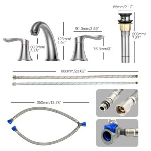 Bathroom Faucet, 8 Inch Bathroom Faucets for Sink 3 Hole, Widespread Brushed Nickel Bathroom Faucet with Pop up Drain and cUPC Lead-Free Hose(Brushed Nickel)