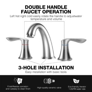 Bathroom Faucet, 8 Inch Bathroom Faucets for Sink 3 Hole, Widespread Brushed Nickel Bathroom Faucet with Pop up Drain and cUPC Lead-Free Hose(Brushed Nickel)