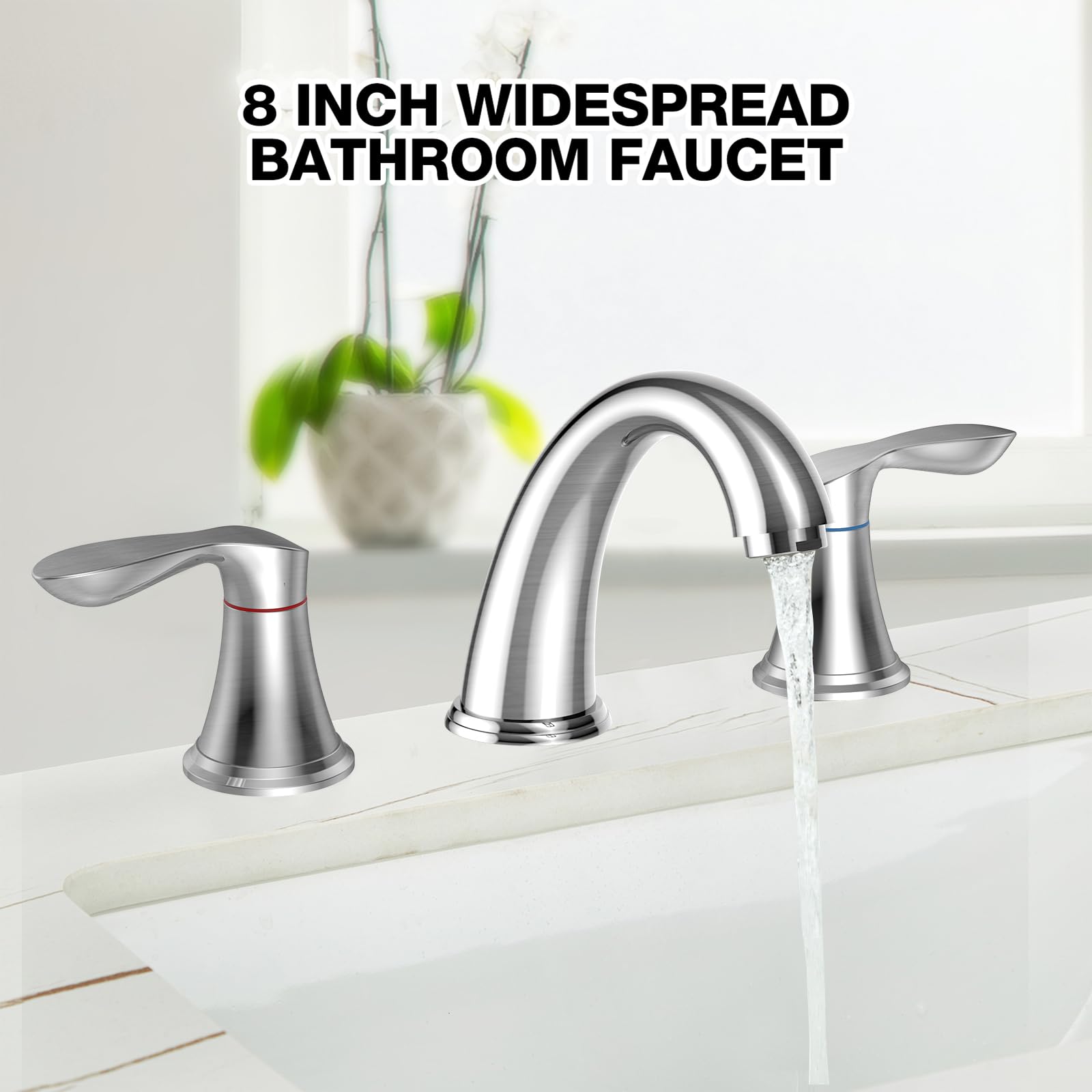 Bathroom Faucet, 8 Inch Bathroom Faucets for Sink 3 Hole, Widespread Brushed Nickel Bathroom Faucet with Pop up Drain and cUPC Lead-Free Hose(Brushed Nickel)