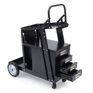 Rolling Welding Cart with 4 Drawers - Heavy Duty Steel Cabinet Welding Cart with Wheels and Gas Tank Storage for TIG MIG Welder and Plasma Cutter - 176Lbs Weight Capacity