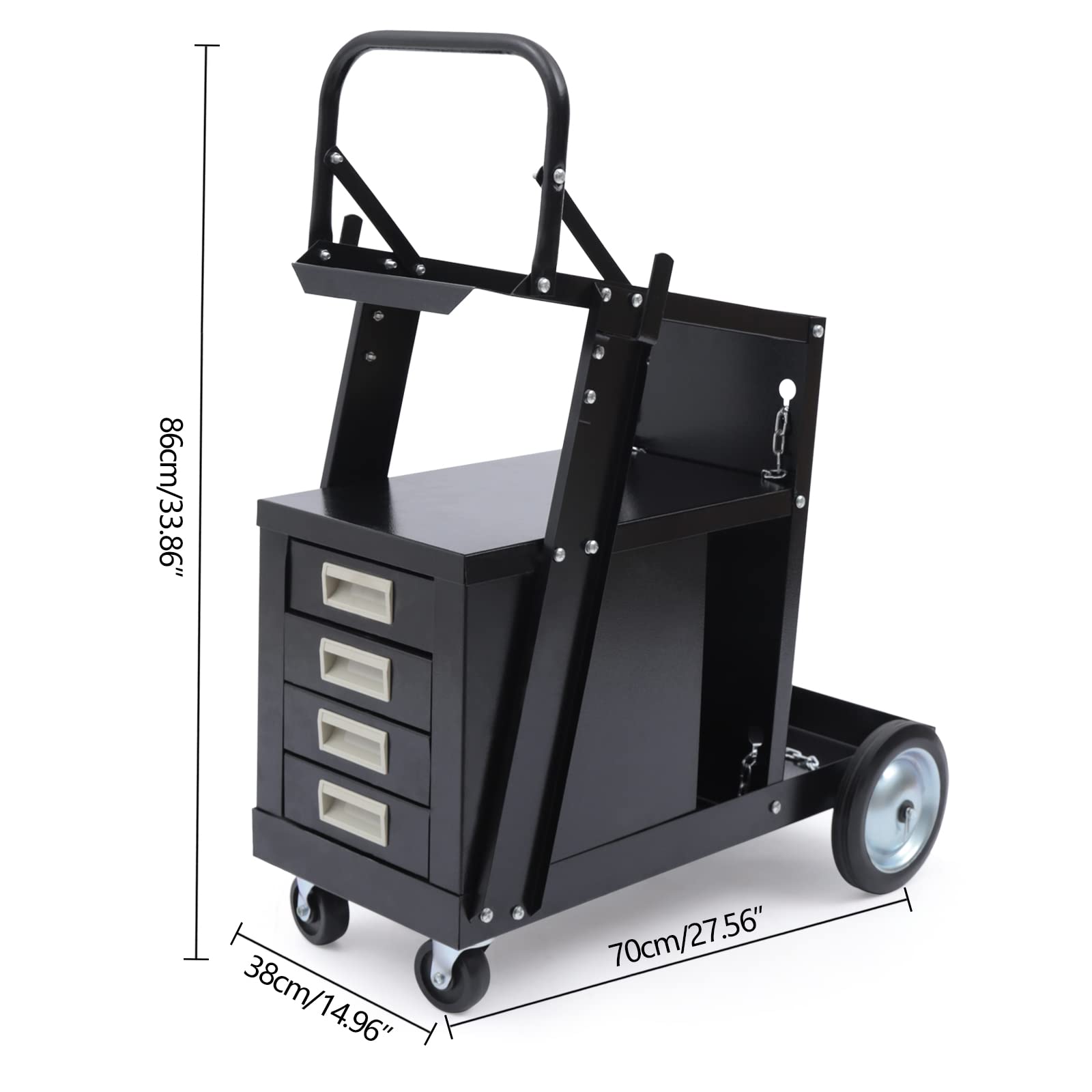 Rolling Welding Cart with 4 Drawers - Heavy Duty Steel Cabinet Welding Cart with Wheels and Gas Tank Storage for TIG MIG Welder and Plasma Cutter - 176Lbs Weight Capacity