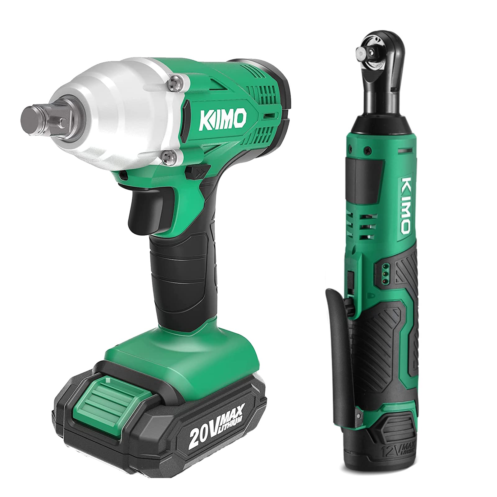 KIMO Cordless Electric Ratchet Wrench Set, 40 Ft-lbs, 400 RPM+20V Cordless Impact Wrench 1/2 inch, 2832In-Lbs & High Torque 3400 IPM