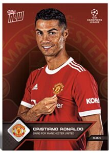 2021 topps now cristiano ronaldo #14- signs for manchester united- champions league soccer trading card- shipped in protective screwdown holder.