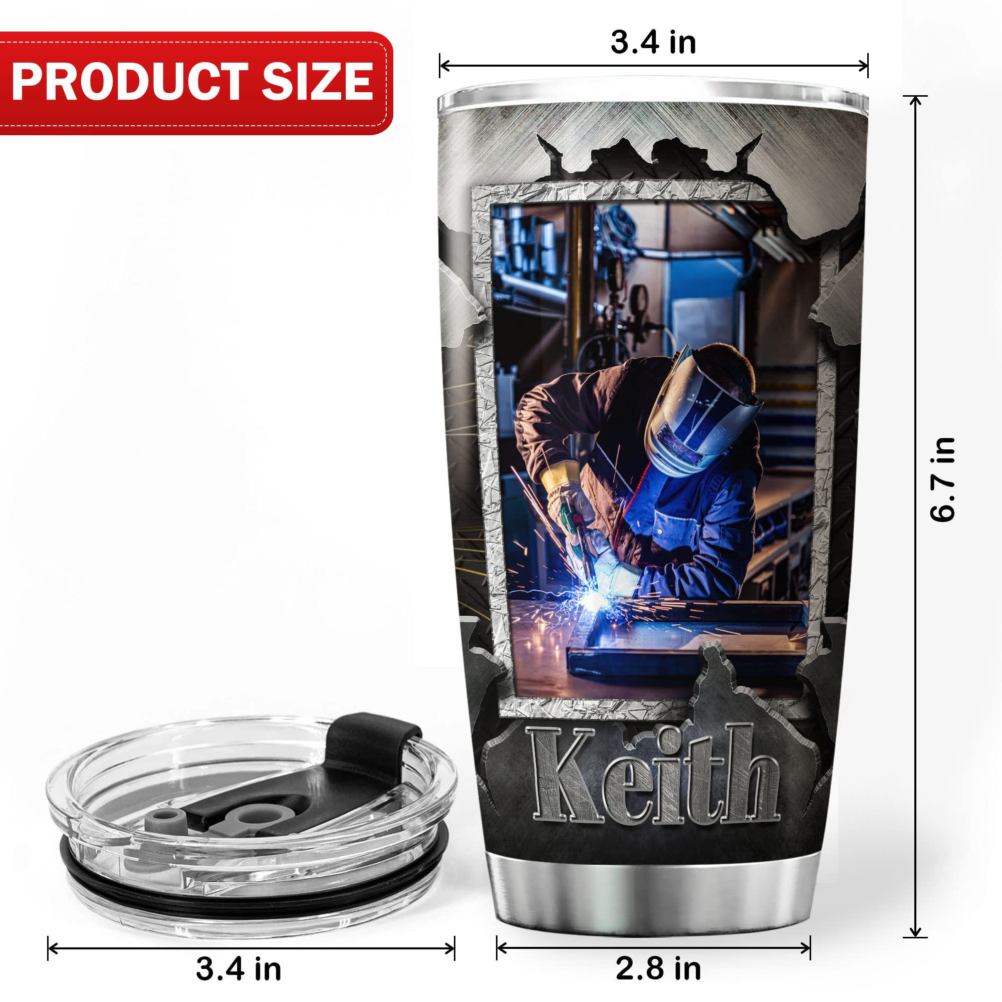 KOIXA Personalized Skull Tumbler Welder Gifts For Men Unique Stainless Steel Coffee Travel Mug 20oz Skull Themed Things For Welders Insulated Cup With Photo And Name Welding Gift