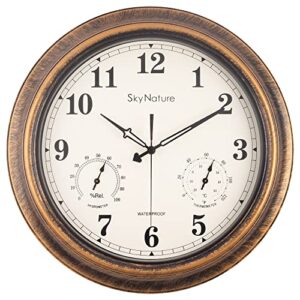 skynature outdoor clocks waterproof, large outdoor clock and thermometer, silent wall clocks battery operated, 18 inch decorative rustic farmhouse wall clock for patio - bronze