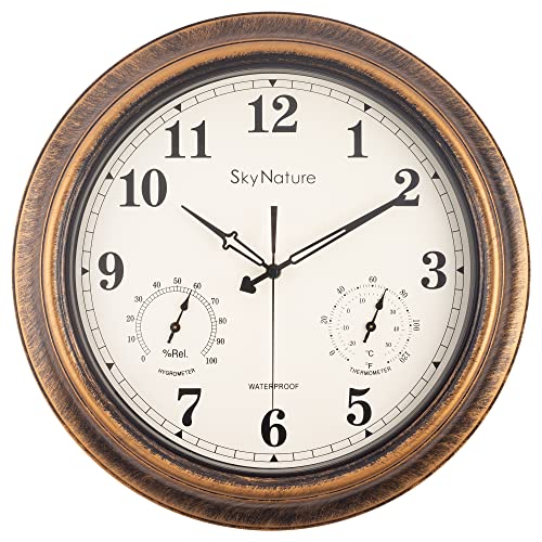 SkyNature Outdoor Clocks Waterproof, Large Outdoor Clock and Thermometer, Silent Wall Clocks Battery Operated, 18 Inch Decorative Rustic Farmhouse Wall Clock for Patio - Bronze