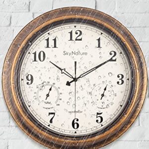 SkyNature Outdoor Clocks Waterproof, Large Outdoor Clock and Thermometer, Silent Wall Clocks Battery Operated, 18 Inch Decorative Rustic Farmhouse Wall Clock for Patio - Bronze