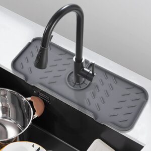 kitchen sink splash guard, silicone faucet handle drip catcher tray, fits faucet bottom diameter in 3.2 inch, sponge holder sink protectors mat for kitchen bathroom sink accessories（15.4" x 5.9"）