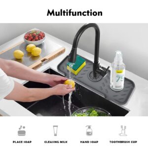 Kitchen Sink Splash Guard, Silicone Faucet Handle Drip Catcher Tray, fits faucet bottom diameter in 3.2 inch, Sponge Holder Sink Protectors Mat for Kitchen Bathroom Sink Accessories（15.4" x 5.9"）