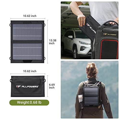 ALLPOWERS 10W Mini Portable Solar Panel with USB Port, IP66 Waterproof Foldable Solar Charger for Camping Hiking Compatible with iPhone iPad Samsung Earbuds etc