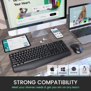 Wireless Keyboard and Mouse Combo, 2.4G Full-Sized Ergonomic Computer Keyboard with Wrist Rest and 3 Level DPI Adjustable Wireless Mouse for Windows/MacOS, Desktops/Laptops