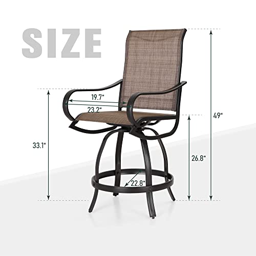 MFSTUDIO Outdoor Bar Stool, Patio Counter Height Sling Fabric Bar Chairs Set of 2, All-Weather Resistant, Brown