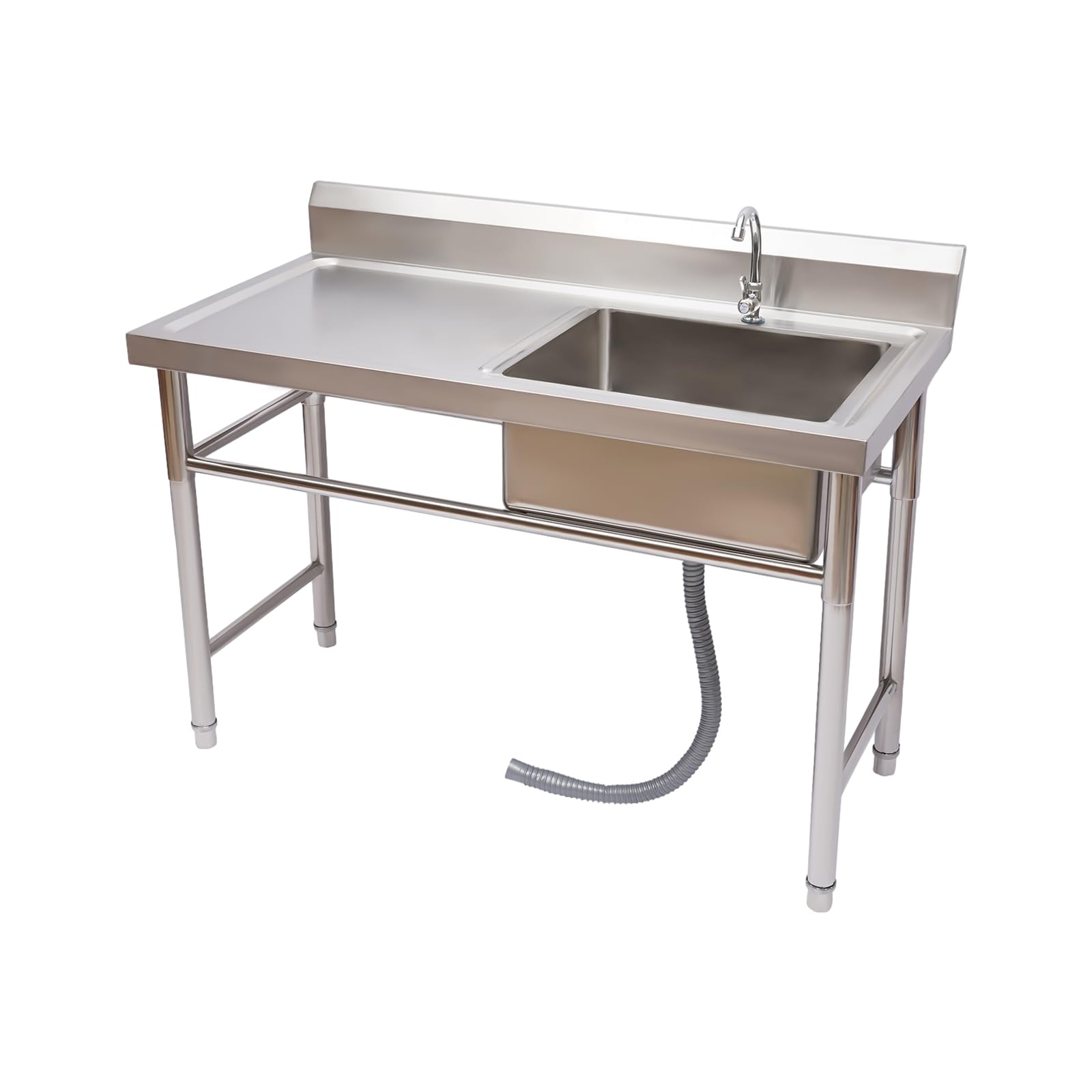 KOLHGNSE Commercial Stainless Steel Sink, Free Standing Restaurant Sink with Drainboard For Outdoor and Kitchen