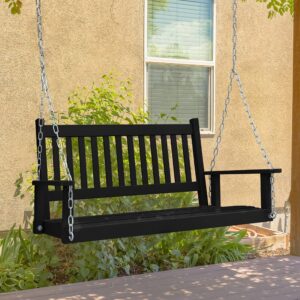 MUPATER Outdoor Patio Hanging Wooden Porch Swing 5FT with Chains, 3-Person Heavy Duty Swing Bench for Garden and Backyard, Black