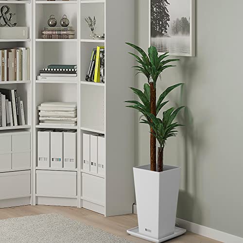 Elevens Set of 2 Tall Outdoor Planters 28 Inch, Large Planters for Indoor Outdoor Plants, Tapered Square Flower Pots with Tray for Patio, White