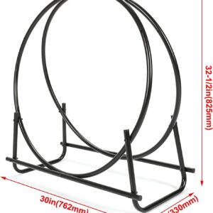 HECASA 30 Inch Firewood Log Hoop Curved Fireplace Wood Storage Holder Heavy Duty Wood Stove Accessories for Outdoor Indoor Black