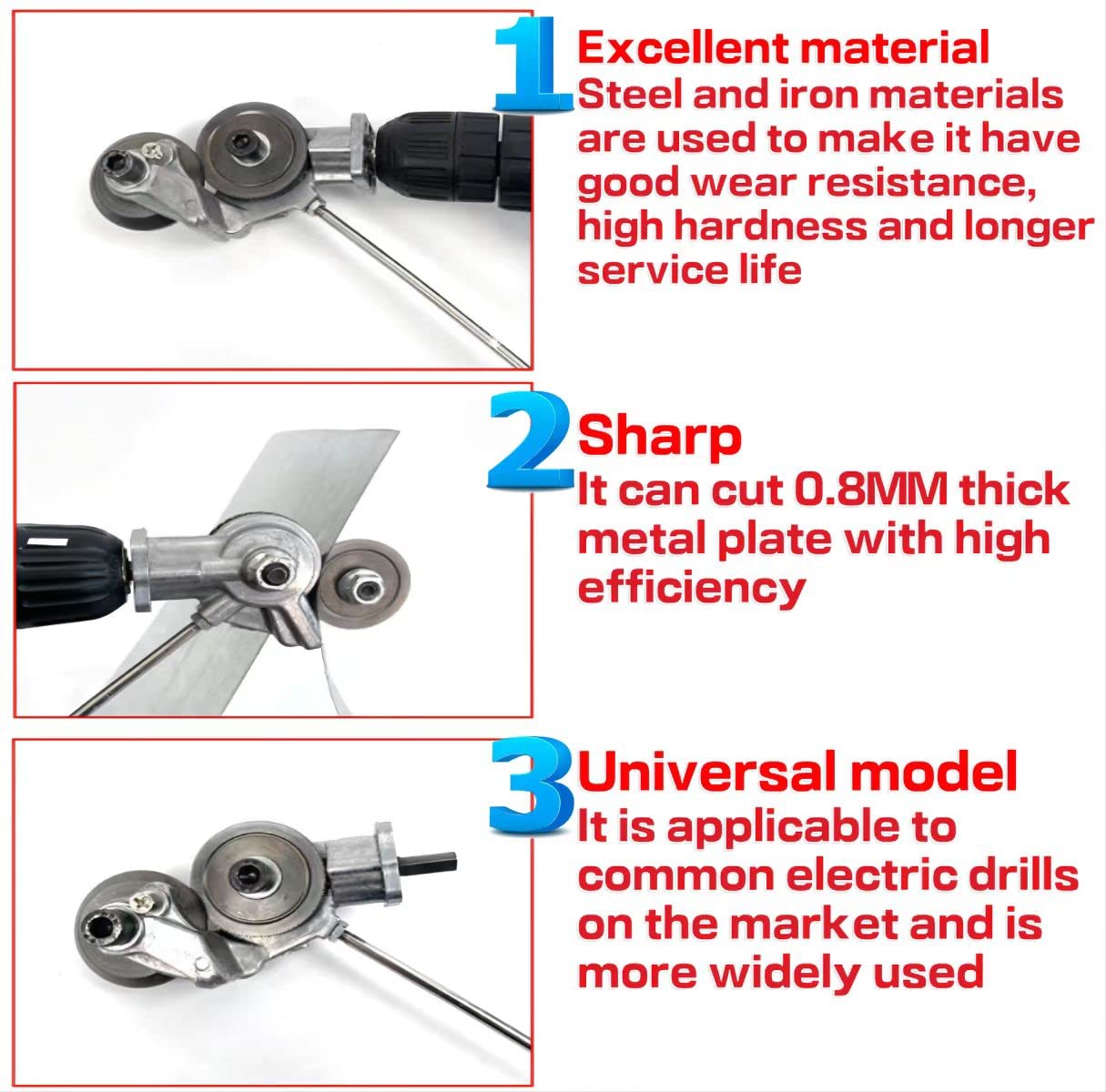 VVP 2023 New Electric Drill Plate Cutter,Metal Nibbler Drill Attachment with Adapter For DIY, Sheet Metal Knife for Cutting Iron, White Sheet, Steel,Copper, Aluminum(1PC)