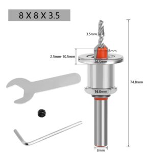 Wilsnsun Carbide Tipped 90° Countersink with Adjustable Low Friction Depth Stop,Multifunctional Round Shank Bore Woodworking Drill Bit,Taper Drill Bit,Counterbore Drill Bit （Dia3.5mm Drill ）