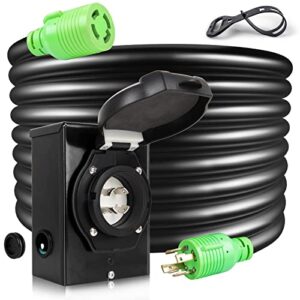 30 amp generator cord and power inlet box, 15ft 4 prong nema l14-30p/l14-30r, 125/250v 7500w, stw 10/4 awg generator extension cord for outdoor use, waterproof, etl listed