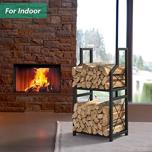 Small Firewood Rack Holder for Indoor Fireplace, 2-Tier Fire Wood Log Storage Rack Stacker Stand, Strong and Durable for Outdoor Patio, Fire Pit, Stove, Black
