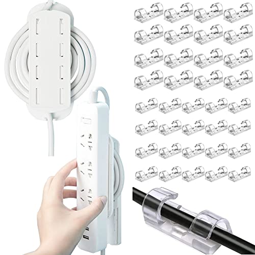 Jasni Self-Adhesive Desktop Socket Fixer Cable Organizer Wall Hanging Power Strip Holder Fixator Plug-in Removable Wall-Mounted Fixer 36 pcs Cable Clips Wire Holder Cord Management (White)