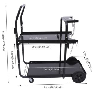 2-Tier Welding Cart Welder Portable Heavy Duty Dual Cylinder Rack &Welding Cart for Plasma Cutter Arc Mobile Design Welder Stand Storage with Tank Storage Trolley Workshop Organizer