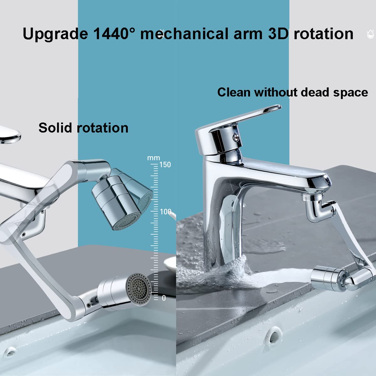 1440° Rotating Faucet Extender, 1080°+360° Large-Angle Splash Filter Faucet Aerator, with 2 Water Outlet Modes, Universal Brass Splash Filter Faucet Extension for Kitchen and Bathroom Sink, Silver