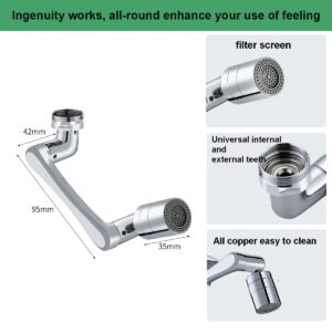 1440° Rotating Faucet Extender, 1080°+360° Large-Angle Splash Filter Faucet Aerator, with 2 Water Outlet Modes, Universal Brass Splash Filter Faucet Extension for Kitchen and Bathroom Sink, Silver