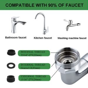 1440° Rotating Faucet Extender, 1080°+360° Large-Angle Splash Filter Faucet Aerator, with 2 Water Outlet Modes, Universal Brass Splash Filter Faucet Extension for Kitchen and Bathroom Sink, Silver