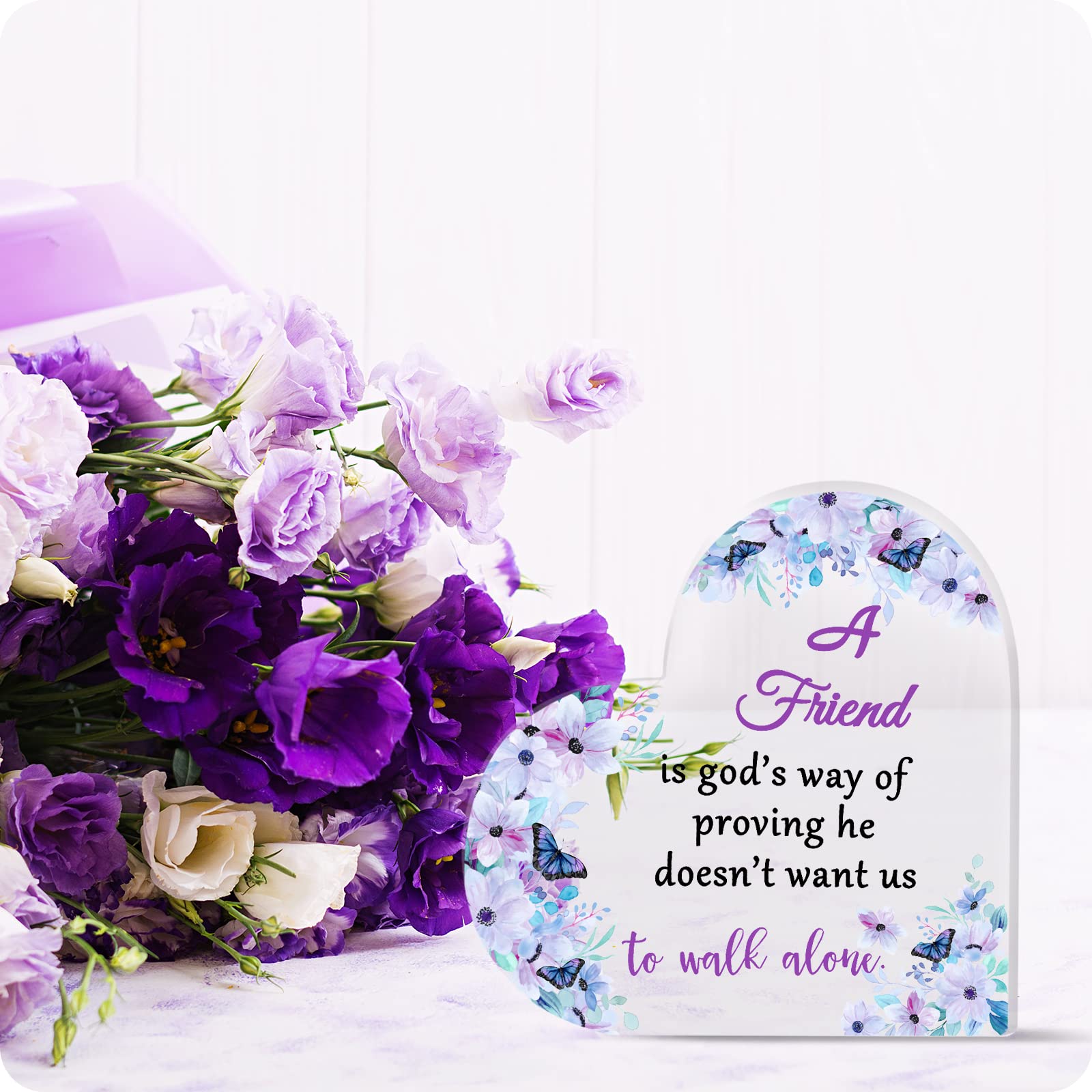 Friendship Gifts for Women Acrylic Hearts Inspirational Gift Purple Flowers Gifts Christian Gifts for Women Best Friend Thankful Gifts for Birthday Thanksgiving Day Holiday Gift (Purple Flowers)