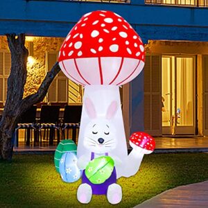 Lulu Home 6FT Easter Inflatable Yard Decoration, Lighted Blow Up Bunny Lean Against A Giant Mushroom Holding Easter Eggs, Air Blown Rabbit Lawn Garden Spring Indoor Outdoor Decors