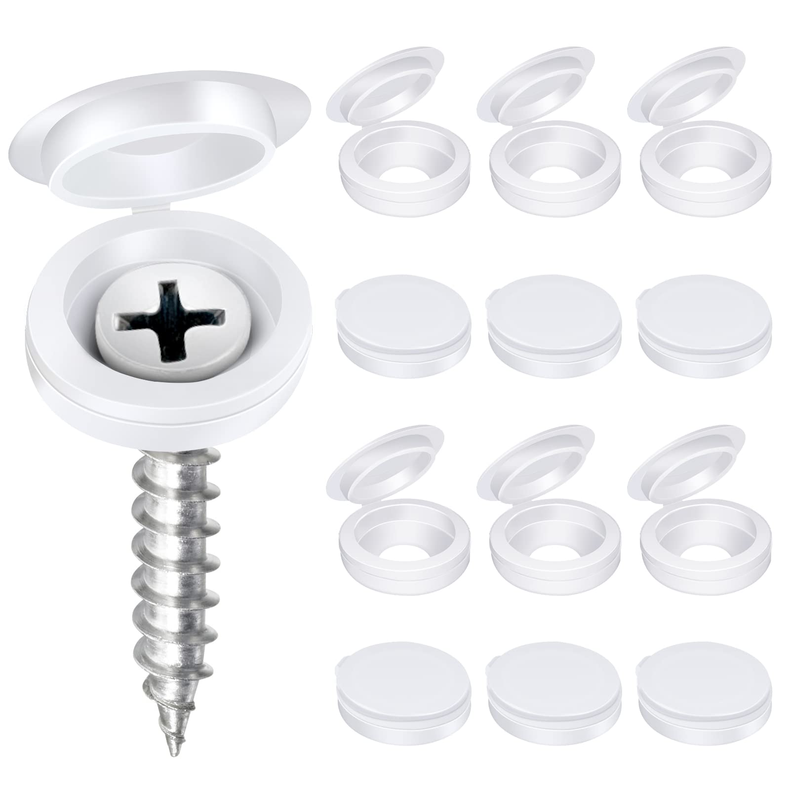 200pcs Screw Caps, Sopito Plastic Hinged Screw Cover Caps Fold Screw Snap Covers Washer Flip Tops for Covering Screw Heads, Screw Protection (White)