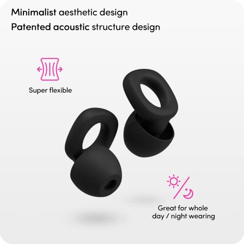 Audree Soft Ear Plugs for Noise Reduction, Reusable Flexible Earplugs for Sleep, Travelling, Focus, Study & Noise Sensitivity, 28dB Noise Cancelling, 8 Silicone Ear Tips in XS/S/M/L, Black