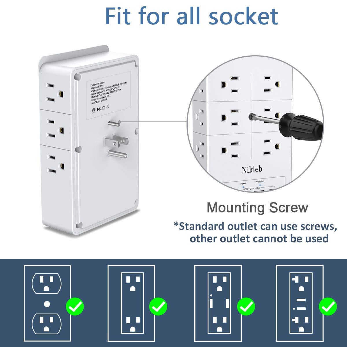 USB Wall Charger Surge Protector, 12 Outlets, 4 USB Ports, Multi Plug Outlet Extender Heavy Duty