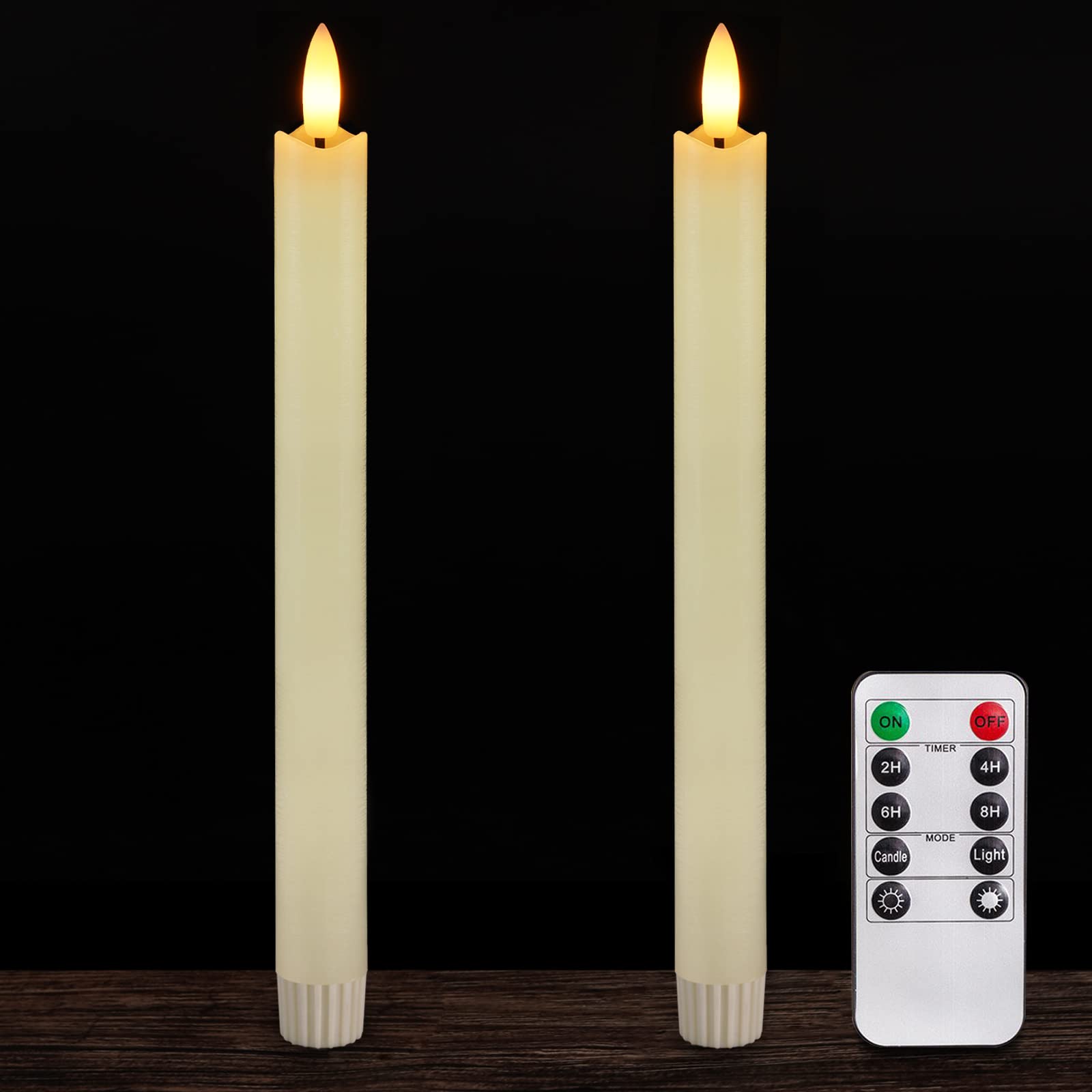 Homemory 2 Pcs Real Wax Made Flameless Taper Candles with Remote and Timer, 9.6" Ivory Battery Operated Candle Stick Flickering, Led Taper Candles with Lifelike Flame for Valentine's Day Indoor Decor