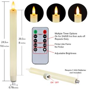 Homemory 2 Pcs Real Wax Made Flameless Taper Candles with Remote and Timer, 9.6" Ivory Battery Operated Candle Stick Flickering, Led Taper Candles with Lifelike Flame for Valentine's Day Indoor Decor