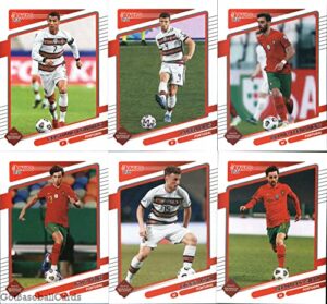 2021-22 donruss road to qatar portugal team set of 10 cards: cristiano ronaldo(#116), ruben dias(#117), bruno fernandes(#118), joao felix(#119), diogo jota(#120), bernardo silva(#121), joao cancelo(#122), pedro neto(#123), andre silva(#124), nuno mendes(#