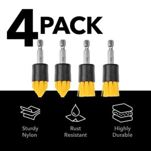 [4 Pack] .75”W Drill Brush Attachment Set - 2 Tapered & 2 Flat - All Purpose Detail Brush Attachments for Cordless Drill - Tile & Grout Drill Brush Set - Drill Attachments for Cleaning, 5/8"L Bristles