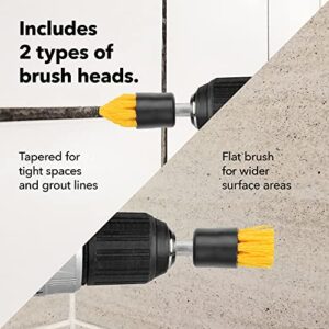 [4 Pack] .75”W Drill Brush Attachment Set - 2 Tapered & 2 Flat - All Purpose Detail Brush Attachments for Cordless Drill - Tile & Grout Drill Brush Set - Drill Attachments for Cleaning, 5/8"L Bristles