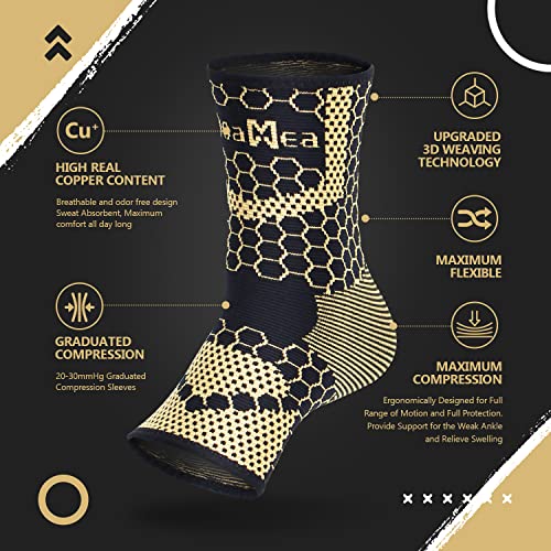 Copper Ankle Brace Support for Men & Women (1 Pair), Breathable Nano Plantar Fasciitis Socks, Anti-Slip Ankle Compression Sleeve Socks for Ligament Damage, Achilles Tendonitis, Sprained Ankle