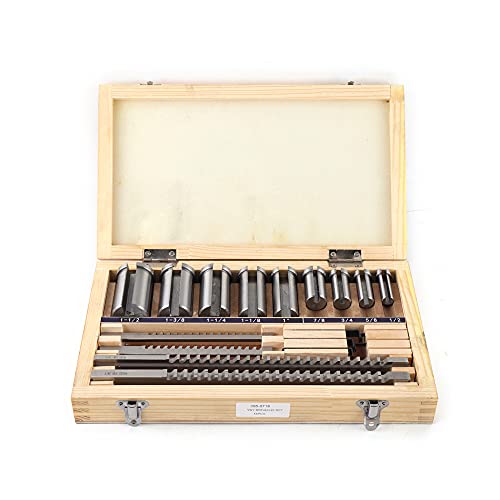 18 Pcs Hss Keyway Broach Sets in Fitted Box,Keyway Broach Kit 4 Broaches＆9 Collared Bushings＆5 Shims,High Speed Steel Material Metalworking Industrial Tools for Lathe