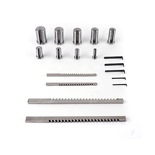 18 Pcs Hss Keyway Broach Sets in Fitted Box,Keyway Broach Kit 4 Broaches＆9 Collared Bushings＆5 Shims,High Speed Steel Material Metalworking Industrial Tools for Lathe