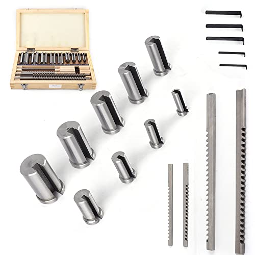 18 Pcs Hss Keyway Broach Sets in Fitted Box,Keyway Broach Kit 4 Broaches＆9 Collared Bushings＆5 Shims,High Speed Steel Material Metalworking Industrial Tools for Lathe