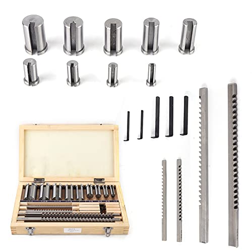 18 Pcs Hss Keyway Broach Sets in Fitted Box,Keyway Broach Kit 4 Broaches＆9 Collared Bushings＆5 Shims,High Speed Steel Material Metalworking Industrial Tools for Lathe